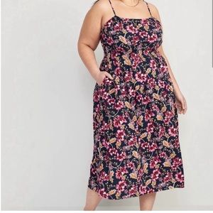Old Navy Waist-Defined Navy Floral Linen-Blend